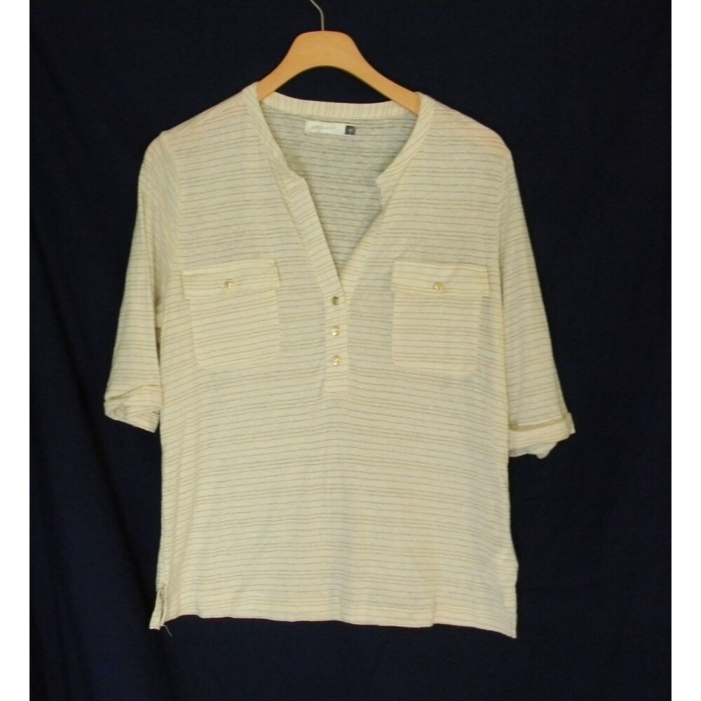 Apology Cream and Gold Striped Top Elbow Length Sleeve Size M NWT